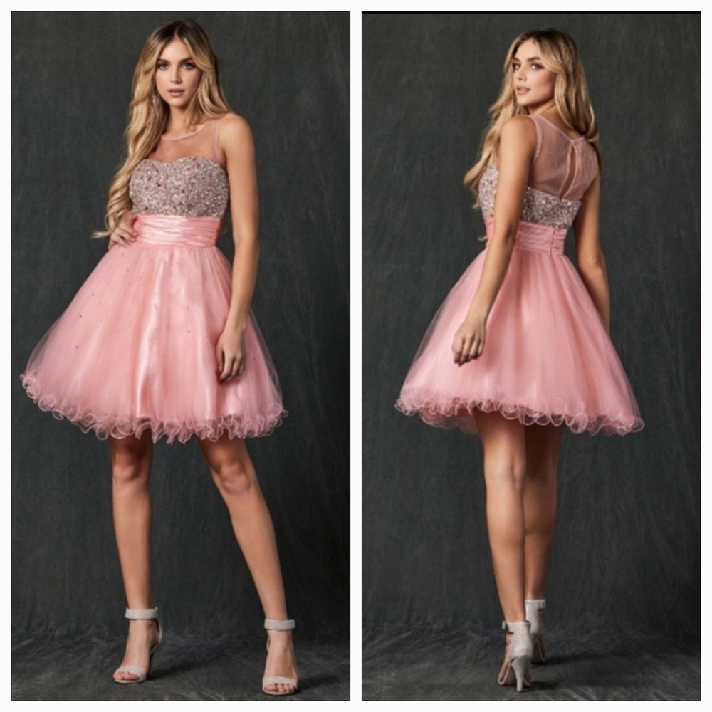NWT Women's Pink Blush Crystals Formal A-line Mini Dress By Juliet. Size M
